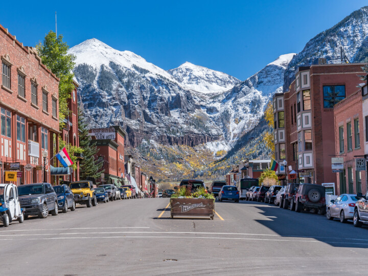town with mountain view