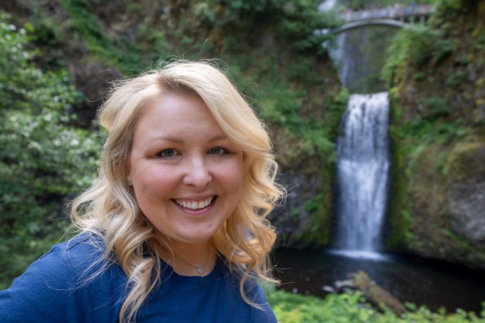 happy blond woman