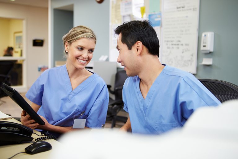 male and female nurse working