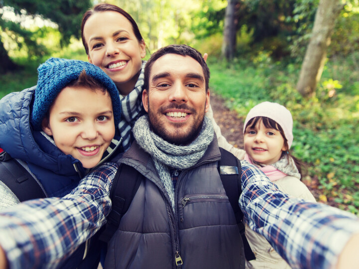happy family in the woods