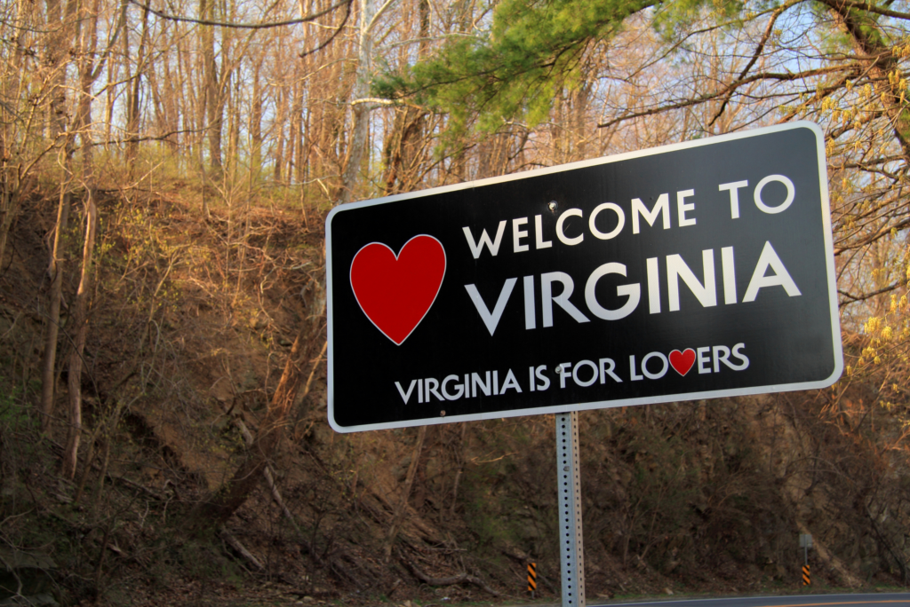 a sign saying welcome to Virginia
