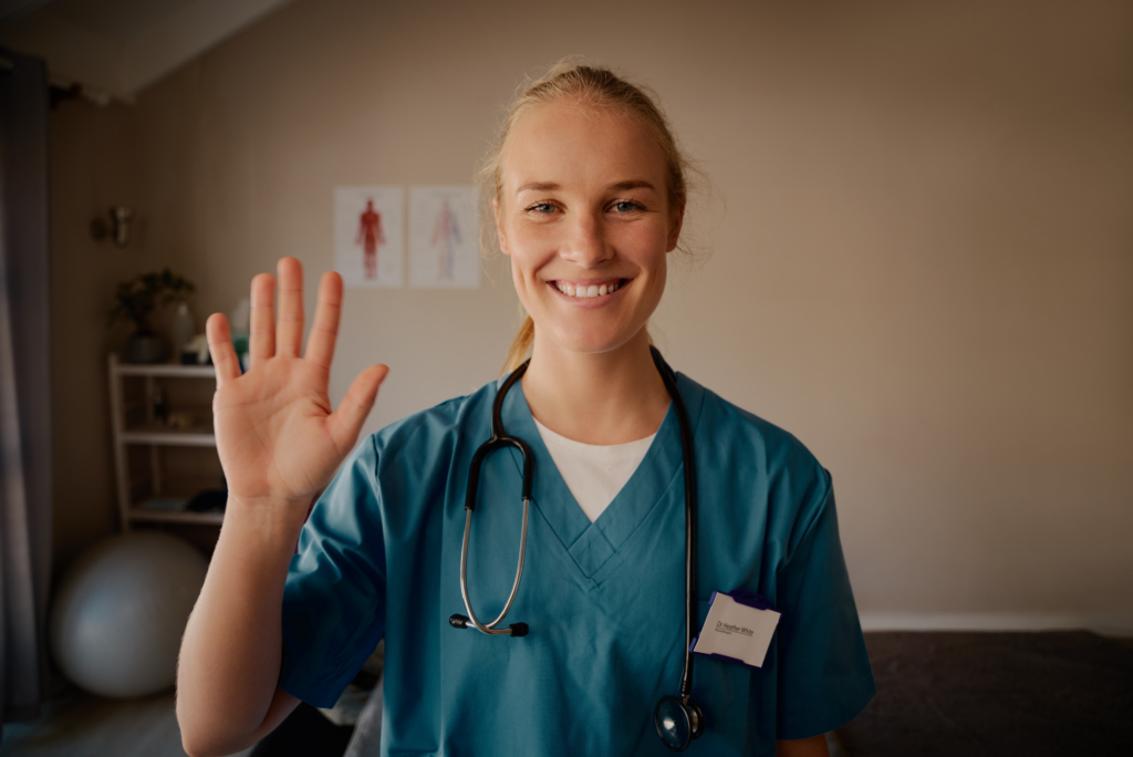 telehealth nurse waving future of travel nursing