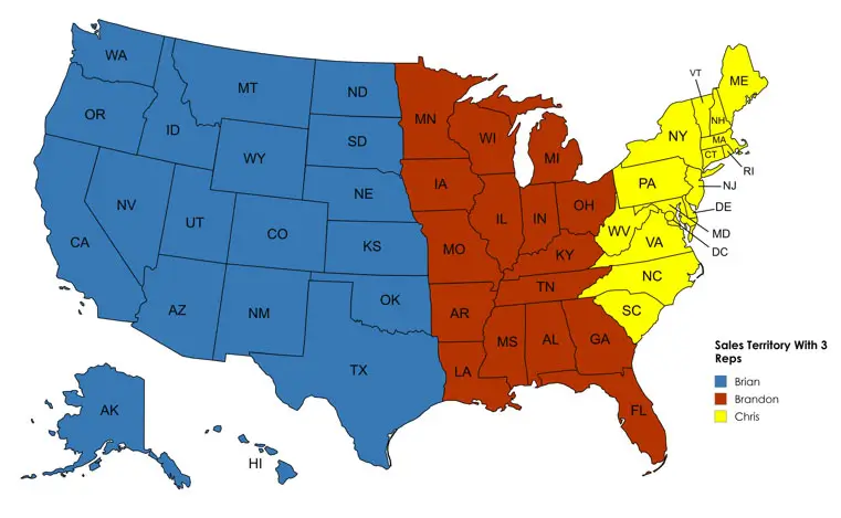 Map of the United States highlighting the territories of the Strategic Sales Team